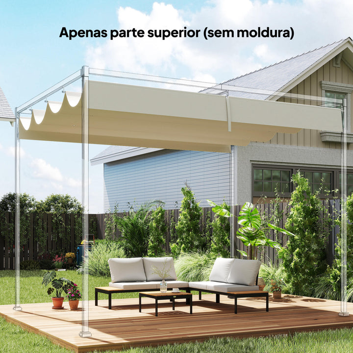 Teto de Pérgola 3,92 x 3,5 m Teto de Substituição Retrátil para Estrutura de Pérgola de 4x3 m, UV30+ Toldo de Tecido Apenas para Jardim com 8 Orifícios de Drenagem Creme