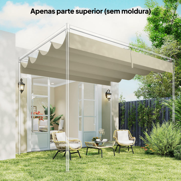 Teto de Pérgola 3,92 x 3,5 m Teto de Substituição Retrátil para Estrutura de Pérgola de 4x3 m, UV30+ Toldo de Tecido Apenas para Jardim com 8 Orifícios de Drenagem Creme