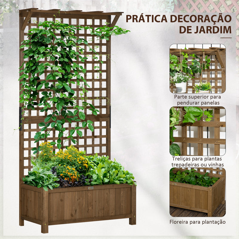 Floreira com Treliça de Madeira Caixa de Plantio com Suporte para Plantas Trepadeiras para Cultivo de Plantas Flores para Pátio Terraço Varanda 90x45x183cm Marrom Escuro