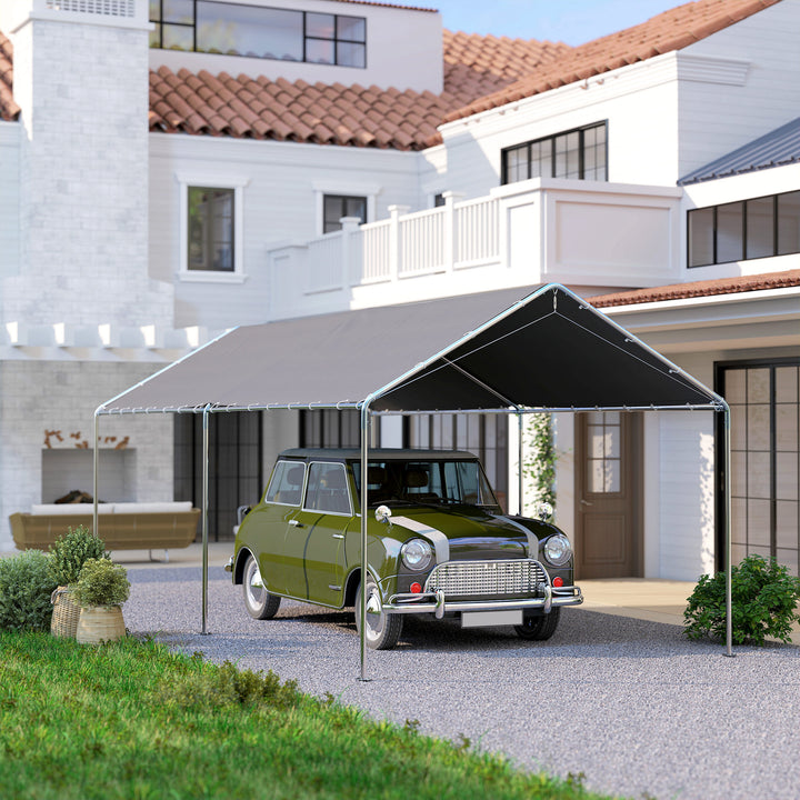 Tenda Garagem para Carro 3x6 m Abrigo Exterior Portátil com Estrutura de Aço Galvanizado Impermeável, Anti-UV Tenda de Jardim com Acessórios para Eventos Festas Cinzento