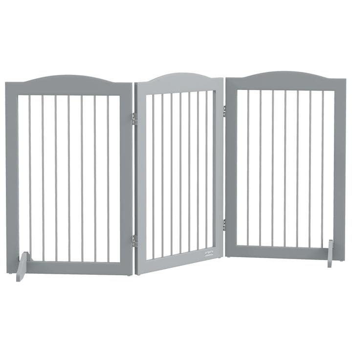 Barreira de Segurança para Cães Barreira de Segurança para Escadas e Portas 154x30x80cm Barreira de Segurança Dobrável com Suporte de Pé para Interior Cinzento