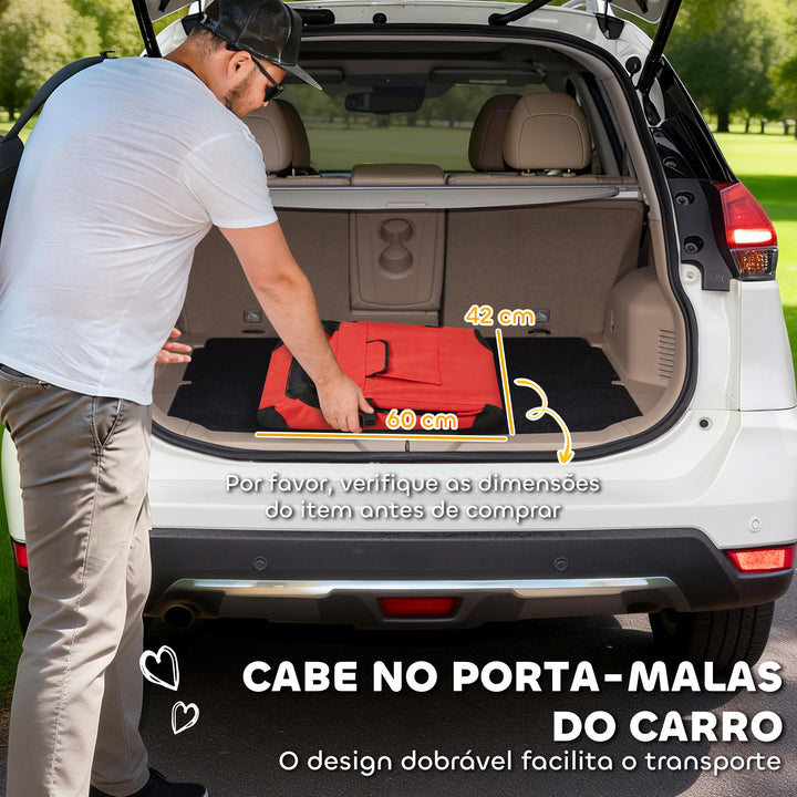 Transportadora Dobrável para Cães 60x41,5x41 cm com Janelas de Rede Almofada Macia e 2 Alças Bolsa para Mini Cães e Gatos Vermelho
