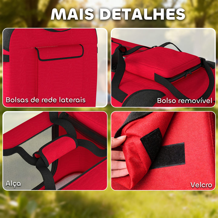 Transportadora Dobrável para Cães 60x41,5x41 cm com Janelas de Rede Almofada Macia e 2 Alças Bolsa para Mini Cães e Gatos Vermelho