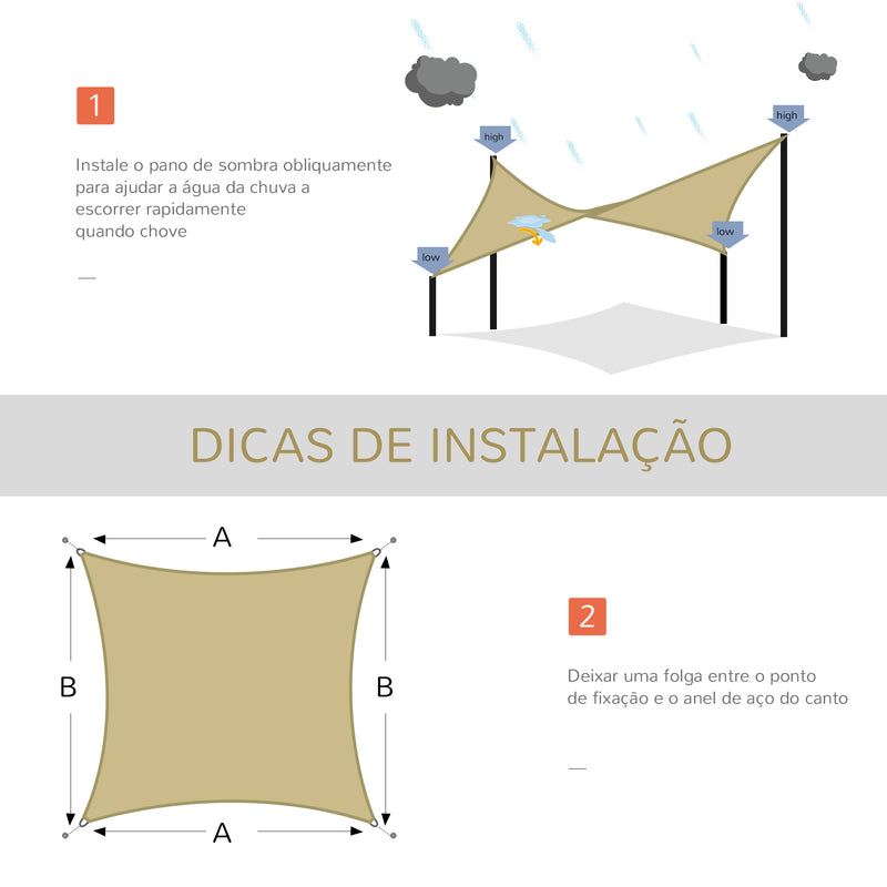 Vela de Sombra Quadrado 3x3 m Toldo Vela de HDPE com Proteção UV Aneis em Forma de D e Cordas para Jardim Pátio Piscina Areia