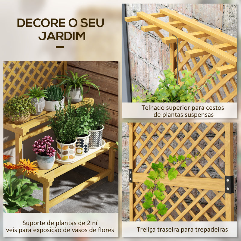 Suporte para Plantas de Madeira com Treliça Suporte para Vasos de 2 Níveis para Jardim Pátio Terraço Varanda 75x50x166 cm Natural