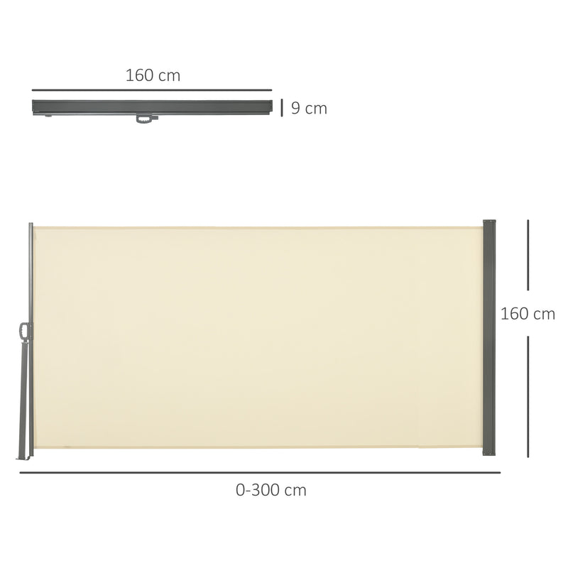 Toldo Lateral Retrátil para Terraço Pátio ou Jardim Toldo de Privacidade para Exterior Dobrável 300x160 cm Creme