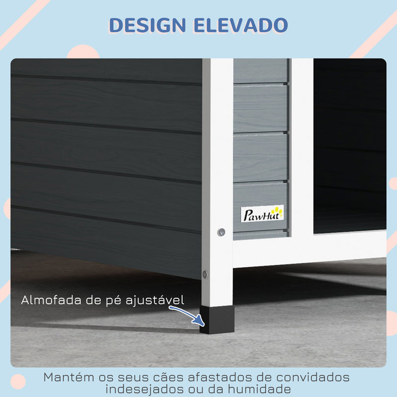 Casota para Cães 75x88x82 cm Casa para Cães de Tamanho Médio com Telhado de Telhas de Imitação Pés Elevados e Chão Removível para Exterior Cinza