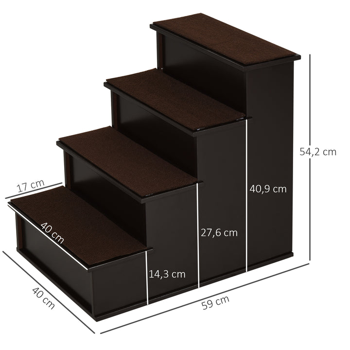 Escada para Animais de Estimação de 4 Degraus Escada para Cães e Gatos com Tapetes Antideslizantes Removíveis Carga 30 kg para Cama Sofá 40x59x54,2 cm Marrom Escuro