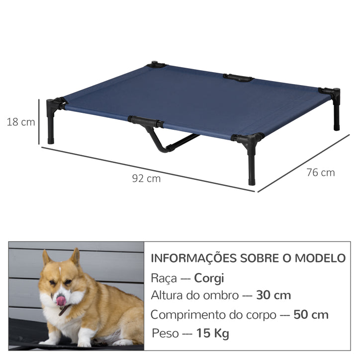 Cama Elevada para Cães Respirável para Cães Elevada para Cães Grandes com Tecido Oxford e Estrutura de Metal para Interior e Exterior 92x76x18 cm Azul