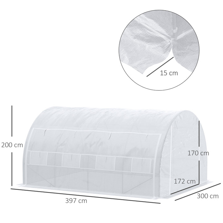 Estufa Tipo Túnel de Jardim 4x3x2m com Porta Enrolável 8 Janelas Cobertura de PE 140g/m² e Metal Galvanizado para Cultivos de Plantas Verduras Branco