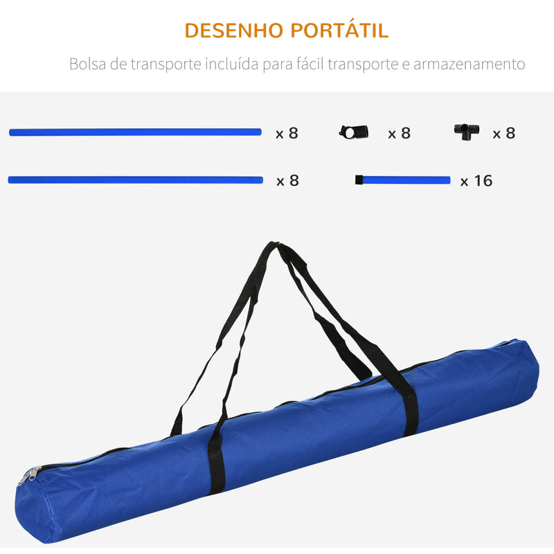 Conjunto de Treinamento de Agilidade para Cães Animais de Estimação 4 Peças Obstáculos de Salto com Altura Ajustável e Bolsa de Transporte para Exteriores 99x65x94 cm Azul