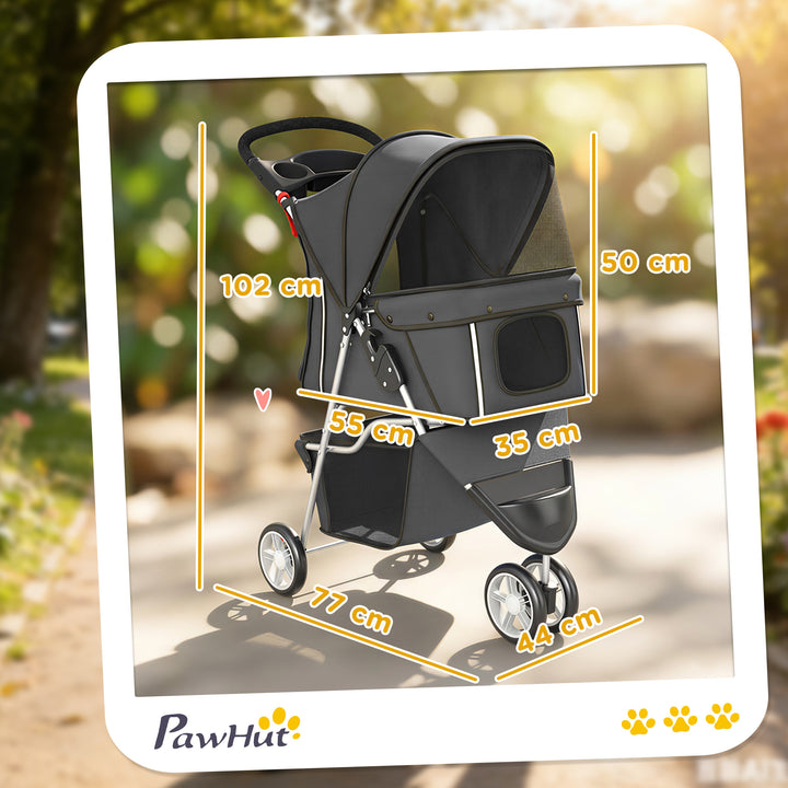 Carrinho para Cães Dobrável Carrinho para Cães Pequenos com Cesto de Arrumação Janelas em Rede Porta-Copos e Rodas Suporta 10 kg 77x44x102 cm Cinzento Escuro
