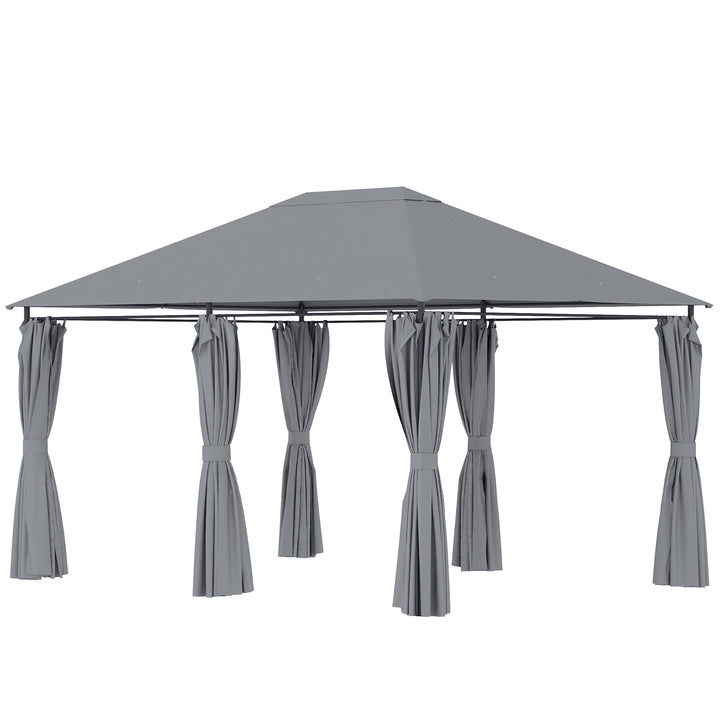 Pégola de Jardim Pérgola de Exterior com Paredes Laterais Amovíveis e Estrutura de Aço para Festas Eventos 398x300x272 cm Cinza