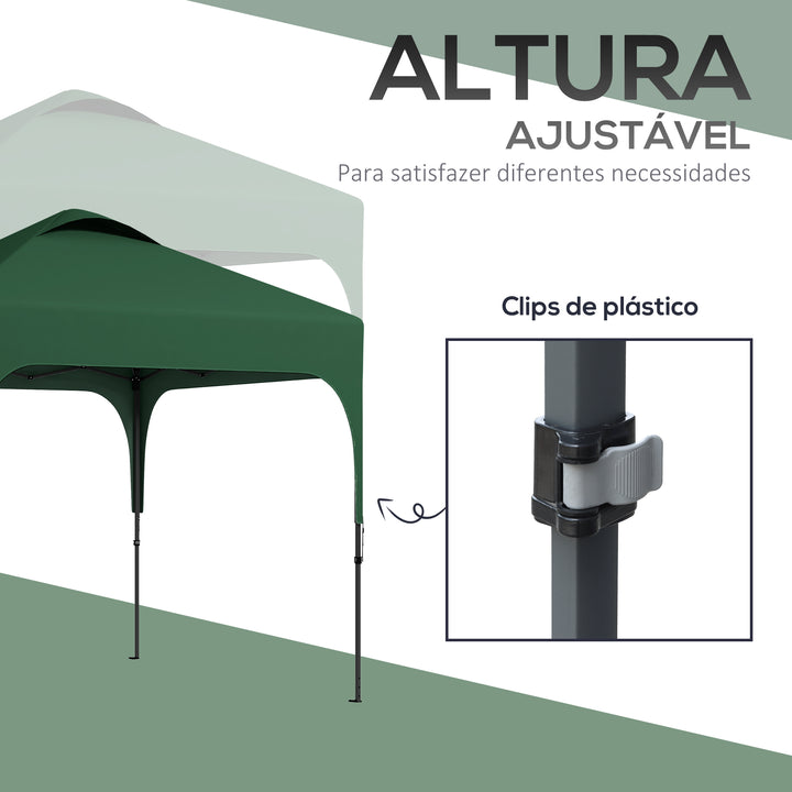 Tenda Dobrável 2,5x2,5x2,68cm Tenda de Jardim com Proteção UV 50+ Altura Ajustável com 4 Sacos de Areia e Bolsa de Transporte para Acampamento Festas Pátio Verde Escuro
