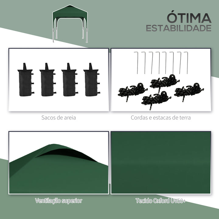 Tenda Dobrável 2,5x2,5x2,68cm Tenda de Jardim com Proteção UV 50+ Altura Ajustável com 4 Sacos de Areia e Bolsa de Transporte para Acampamento Festas Pátio Verde Escuro