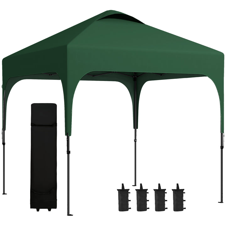 Tenda Dobrável 2,5x2,5x2,68cm Tenda de Jardim com Proteção UV 50+ Altura Ajustável com 4 Sacos de Areia e Bolsa de Transporte para Acampamento Festas Pátio Verde Escuro