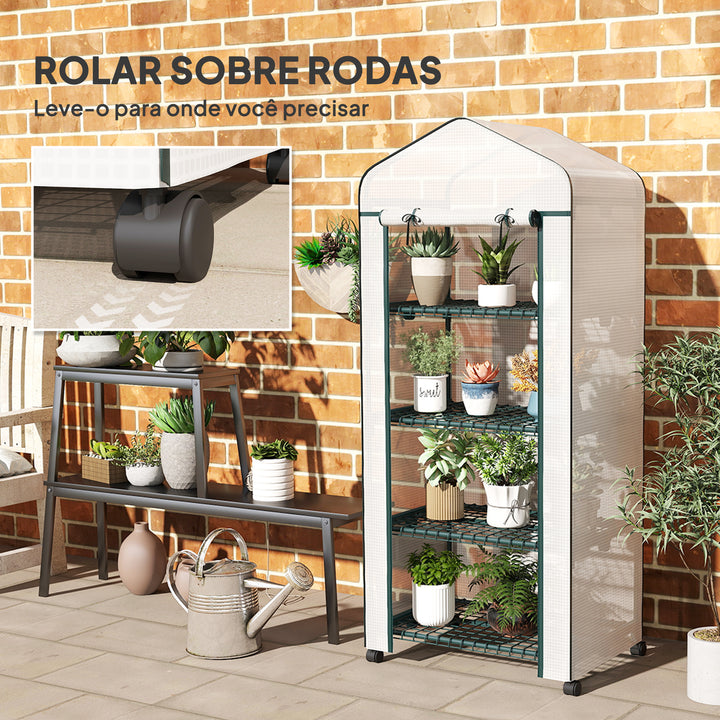Estufa de Jardim com 4 Prateleiras e Cobertura de PE Estufa de Aço para Cultivo de Plantas Flores 69x50x165 cm Branco