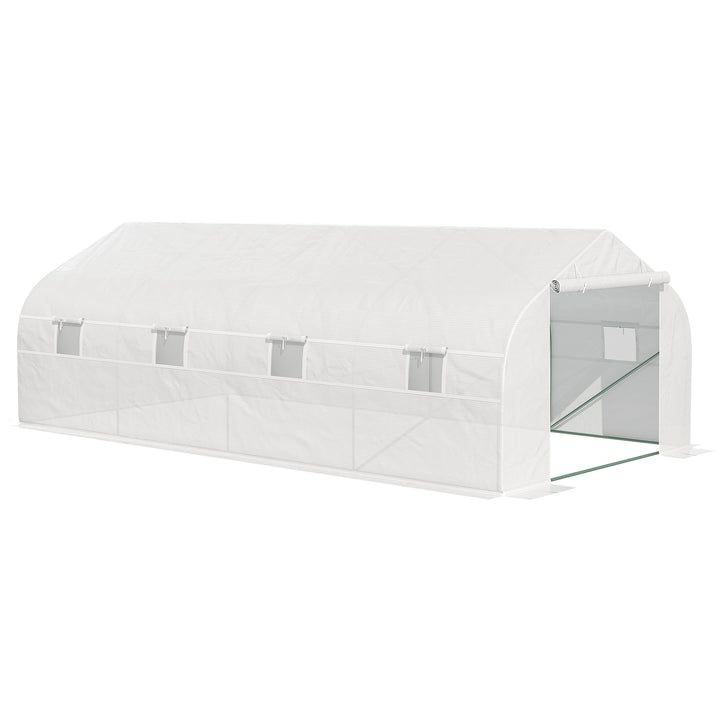 Estufa de jardim tipo túnel com 8 janelas respiráveis e porta de enrolar com zíper de aço 600x300x200 cm Branco