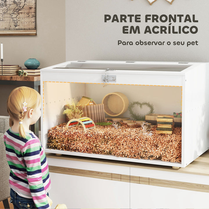 Gaiola para Hamster Casa para Animais Pequenos com Tampa Abatível e Janela de Acrílico Transparente para Hamsters Anões e Gerbos Pequenos 80x50x50 cm Branco