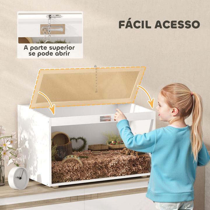 Gaiola para Hamster Casa para Animais Pequenos com Tampa Abatível e Janela de Acrílico Transparente para Hamsters Anões e Gerbos Pequenos 80x50x50 cm Branco
