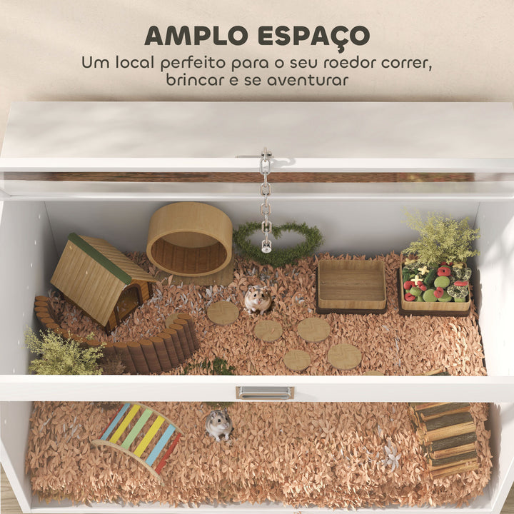Gaiola para Hamster Casa para Animais Pequenos com Tampa Abatível e Janela de Acrílico Transparente para Hamsters Anões e Gerbos Pequenos 80x50x50 cm Branco