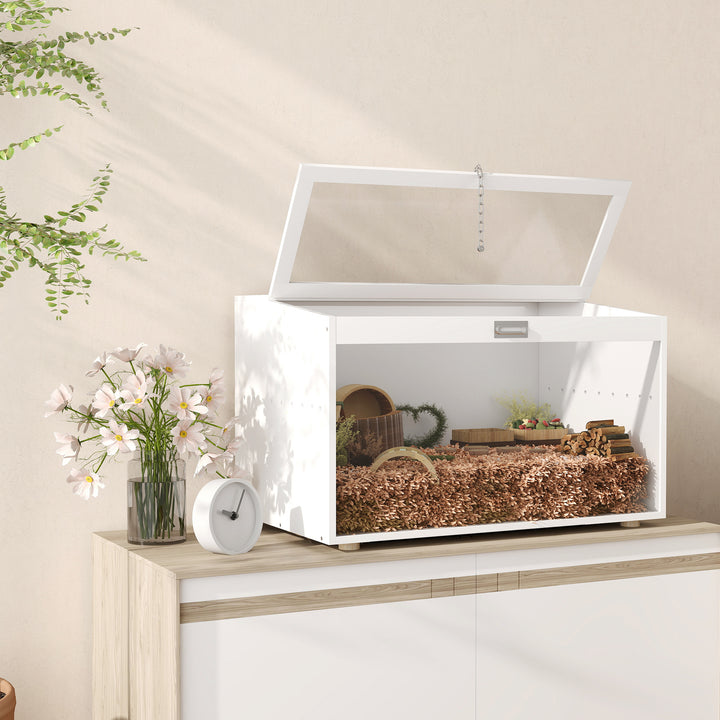 Gaiola para Hamster Casa para Animais Pequenos com Tampa Abatível e Janela de Acrílico Transparente para Hamsters Anões e Gerbos Pequenos 80x50x50 cm Branco