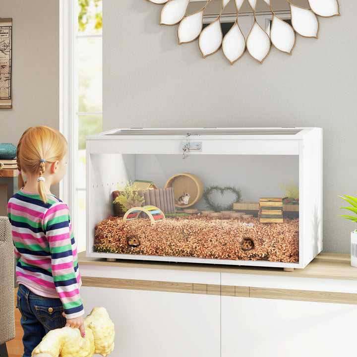 Gaiola para Hamster Casa para Animais Pequenos com Tampa Abatível e Janela de Acrílico Transparente para Hamsters Anões e Gerbos Pequenos 80x50x50 cm Branco