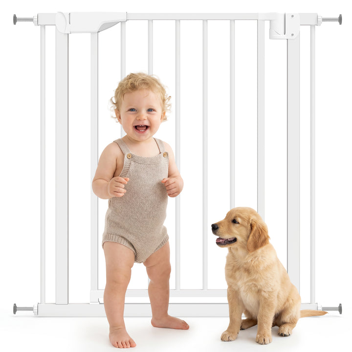 Barreira de Segurança para Crianças e Cães Largura 76-82 cm Porta para Cães Bloqueio Duplo Fecho Automático Abertura em Dois Sentidos para Portas Escadas Montagem por Pressão Branco