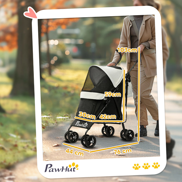 Carrinho para Cães Pequenos com Estrutura Compacta Carrinho Dobrável com Colchão Lavável Suporte para Copos Janelas de Rede e Bolsa de Arrumação 76x44x103 cm Creme