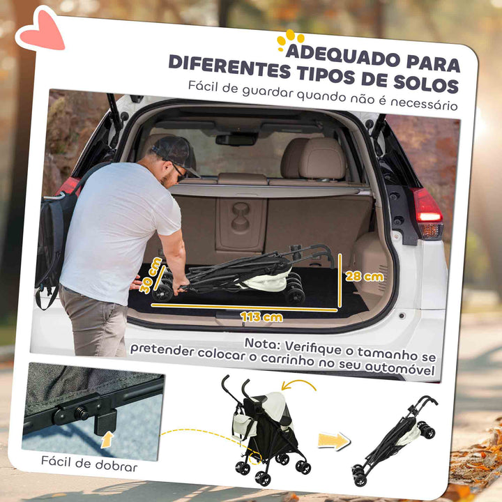 Carrinho para Cães Pequenos com Estrutura Compacta Carrinho Dobrável com Colchão Lavável Suporte para Copos Janelas de Rede e Bolsa de Arrumação 76x44x103 cm Creme