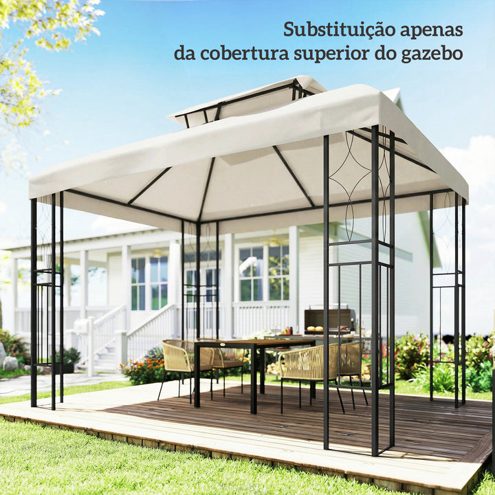 Teto de Substituição para Pérgula 4x3 m com Teto Duplo, 10 Orifícios de Drenagem e Proteção UV, APENAS Toldo de Substituição, Cor Creme