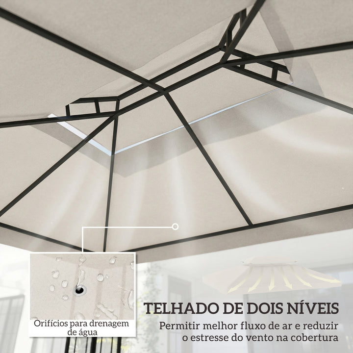 Teto de Substituição para Pérgula 4x3 m com Teto Duplo, 10 Orifícios de Drenagem e Proteção UV, APENAS Toldo de Substituição, Cor Creme
