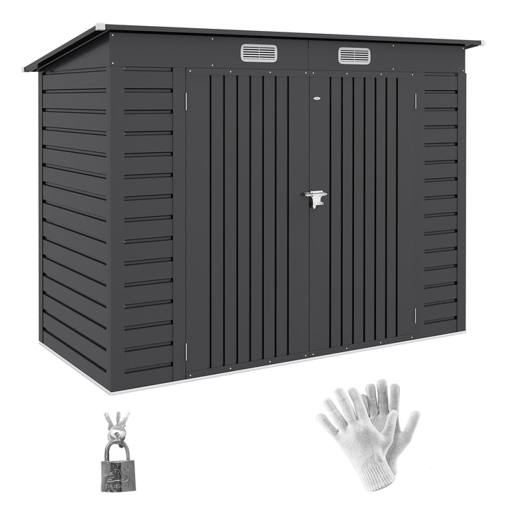 Abrigo de Jardim 2,7m² 249x121x183 cm Abrigo de Exterior com Porta Dupla 2 Ventilaç4oes e Trava Abrigo para Pátio Cinza