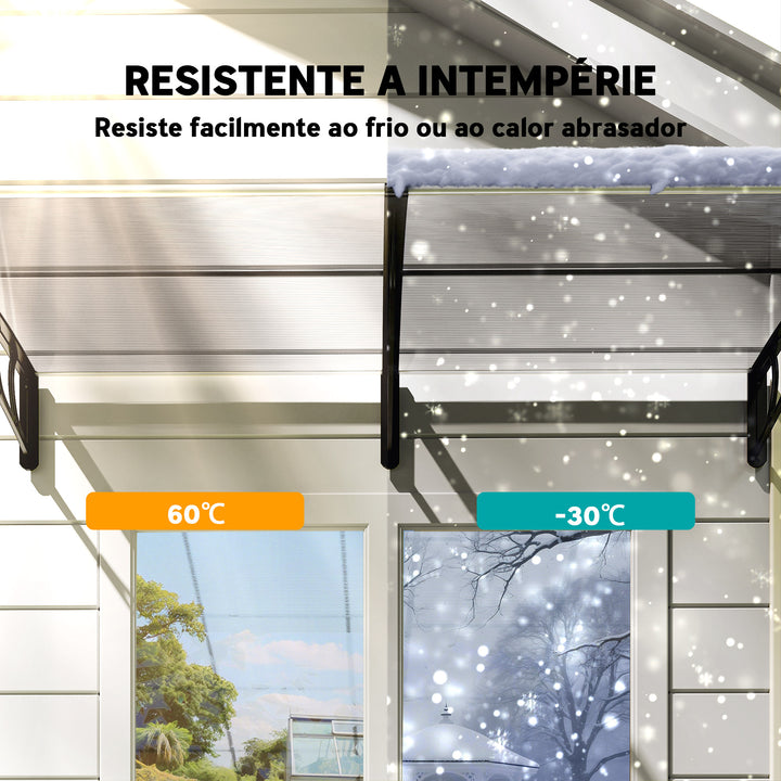 Marquise de Proteção 200x100cm Marquise Exterior para Portas e Janelas contra o Sol e Chuva com Suporte de PP Policarbonato Transparente