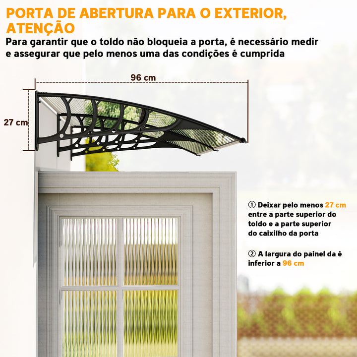 Marquise de Proteção 200x100cm Marquise Exterior para Portas e Janelas contra o Sol e Chuva com Suporte de PP Policarbonato Transparente