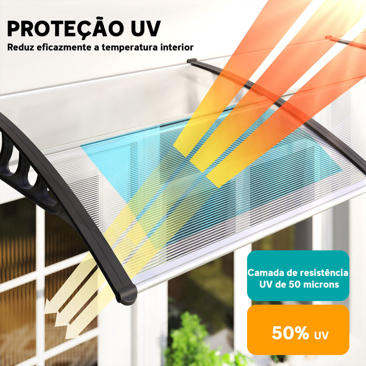 Marquise de Proteção 200x100cm Marquise Exterior para Portas e Janelas contra o Sol e Chuva com Suporte de PP Policarbonato Transparente