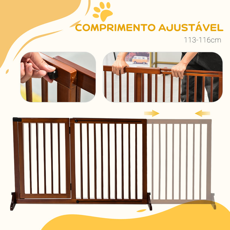 Barreira de Segurança Extensível para Cães Grade de Proteção para Escadas e Portas 113-166cm 3 Peças com Estrutura de Madeira e Suporte de Pé 113-166x36x71 cm Marrom