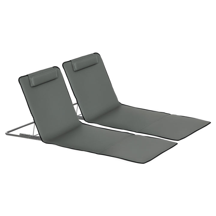Conjunto de 2 Esteiras de Praia Dobráveis 124x53x50cm com Encosto Ajustável e Apoio para a Cabeça Esteira de Praia Tecido Oxford Aço com Bolsa de Transporte Cinza