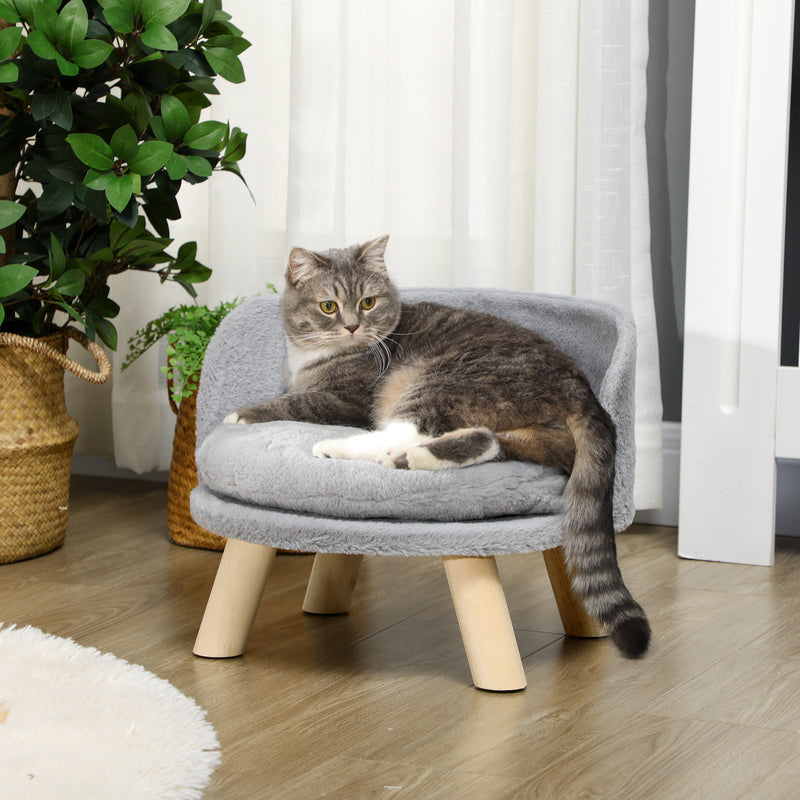 Cama Elevada para Cães Cama para Cães Mini com Almofada Lavável e Estrutura de Madeira e Almofadas Antiderrapantes para Interior Ø40,5x33 cm Cinza