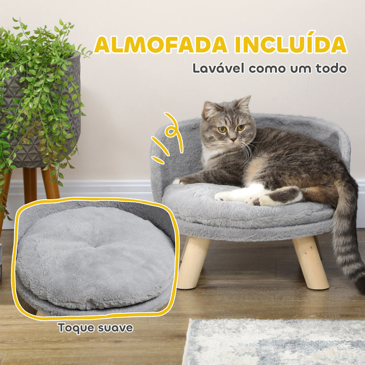 Cama Elevada para Cães Cama para Cães Mini com Almofada Lavável e Estrutura de Madeira e Almofadas Antiderrapantes para Interior Ø40,5x33 cm Cinza