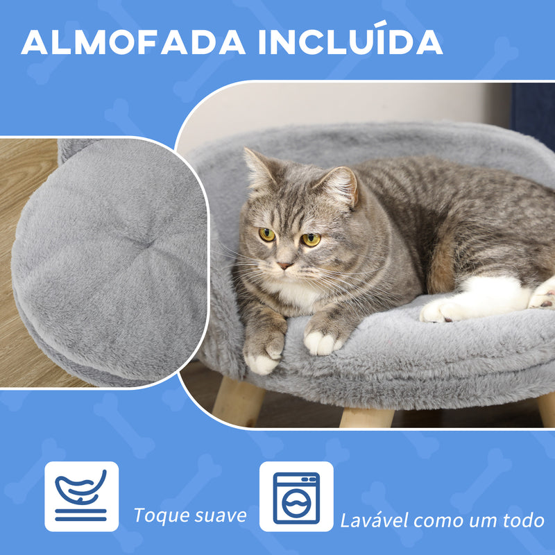 Cama Elevada para Cães Cama para Cães Mini com Almofada Lavável e Estrutura de Madeira e Almofadas Antiderrapantes para Interior Ø40,5x33 cm Cinza