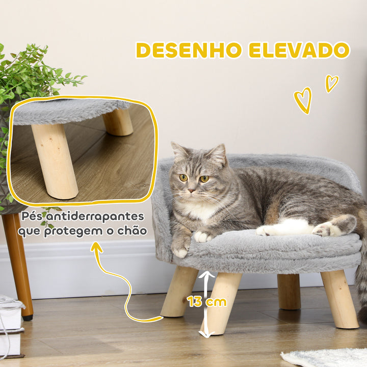 Cama Elevada para Cães Cama para Cães Mini com Almofada Lavável e Estrutura de Madeira e Almofadas Antiderrapantes para Interior Ø40,5x33 cm Cinza