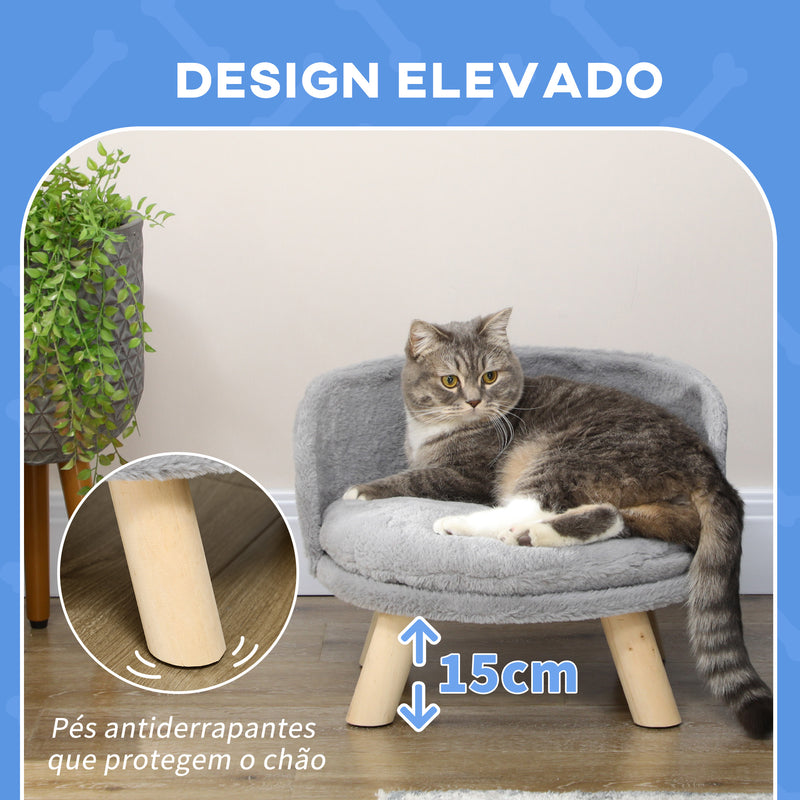 Cama Elevada para Cães Cama para Cães Mini com Almofada Lavável e Estrutura de Madeira e Almofadas Antiderrapantes para Interior Ø40,5x33 cm Cinza