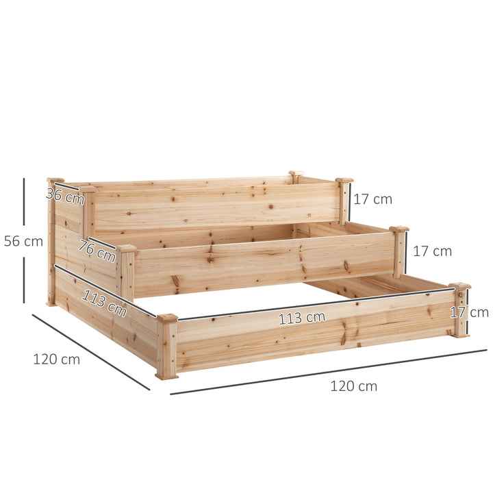 Caixa de Plantio de Madeira Caixa de Plantio de Jardim com 3 Níveis Desenho de Escada Horta para Cultivos de Plantas Flores para Pátio Varanda 120x120x56 cm Madeira