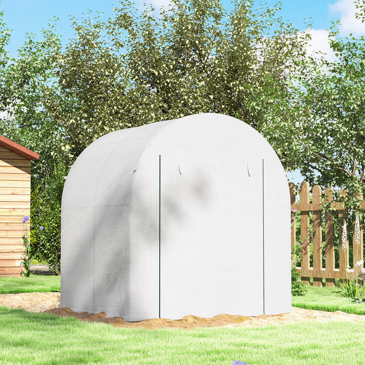 Estufa de Jardim 180x180x200 cm Estufa Tipo Túnel Pequena com Porta Enrolável e Janela de Malha para Cultivar Plantas Flores Branco
