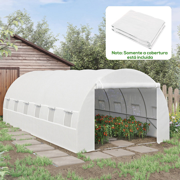 Cobertura de Estufa de Túnel 6x3x2m Cobertura de Substituição de Estufa Polietileno com 12 Janelas e Portas Enroláveis Proteção de Plantas para Jardim Verde