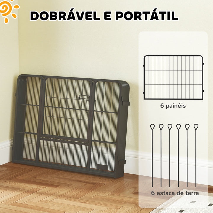 Parque para Cães de 6 Painéis de 60 cm de Altura Vedações para Cães de Aço Dobrável com Porta para Interior e Exterior Preto