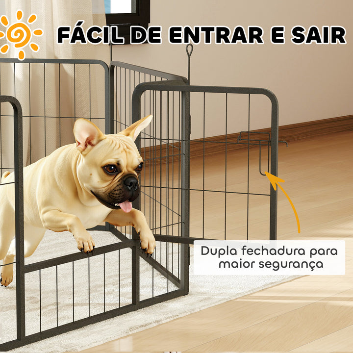 Parque para Cães de 6 Painéis de 60 cm de Altura Vedações para Cães de Aço Dobrável com Porta para Interior e Exterior Preto