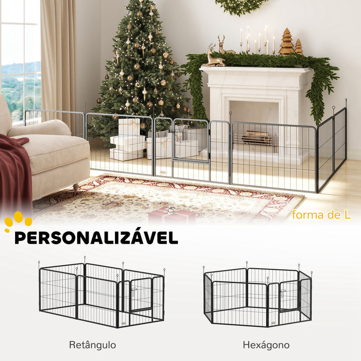Parque para Cães de 6 Painéis de 60 cm de Altura Vedações para Cães de Aço Dobrável com Porta para Interior e Exterior Preto