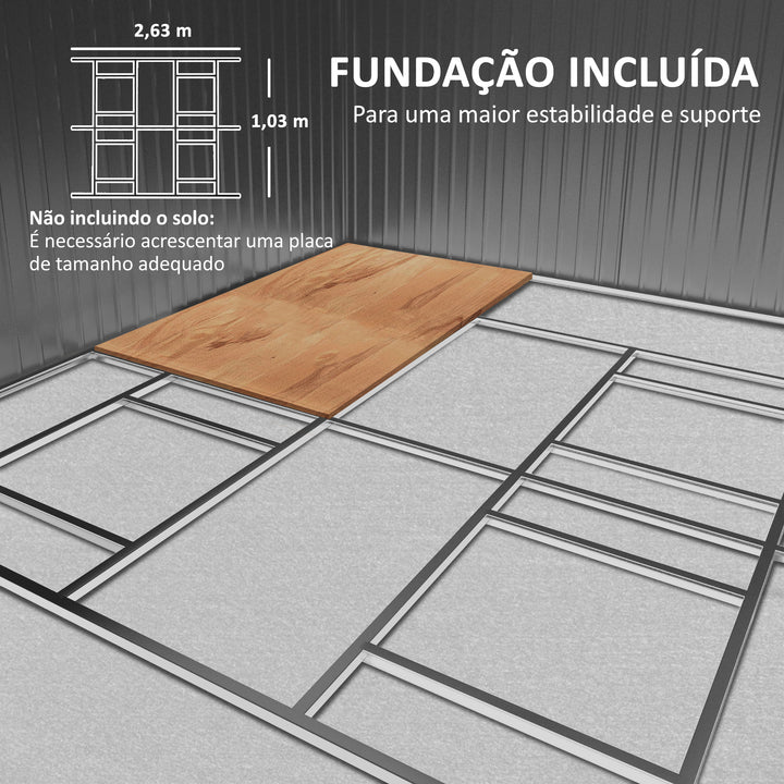 Abrigo de Jardim Exterior Abrigo e Jardim Metálico para Armazenamento de Ferramentas com 4 Janelas 12,4 m² 340x386x200 cm Marrom